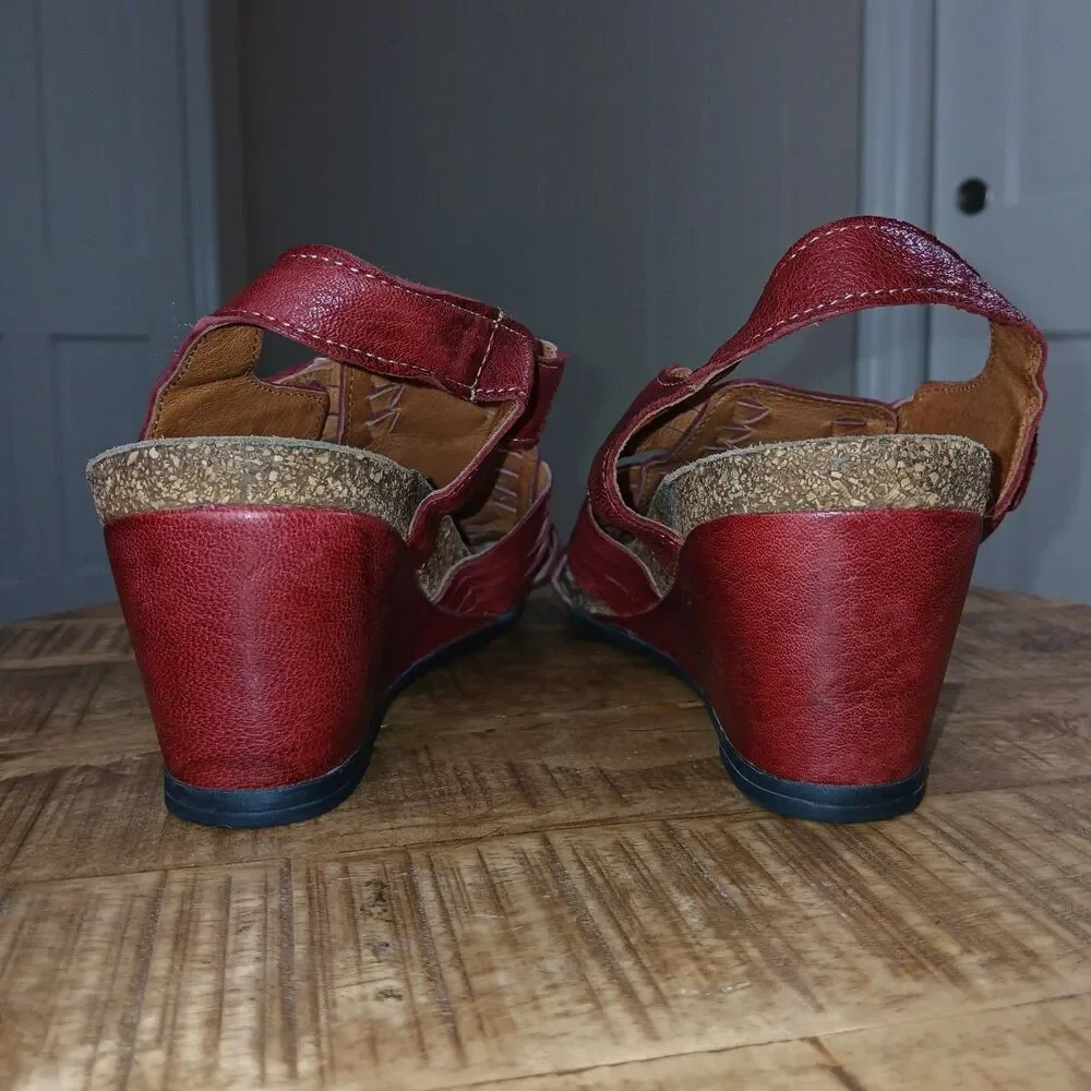 Taos Red Leather Woven Wedge Sandals Huarache Strappy Comfort Shoes EU 39 US 8 - Picture 7 of 16